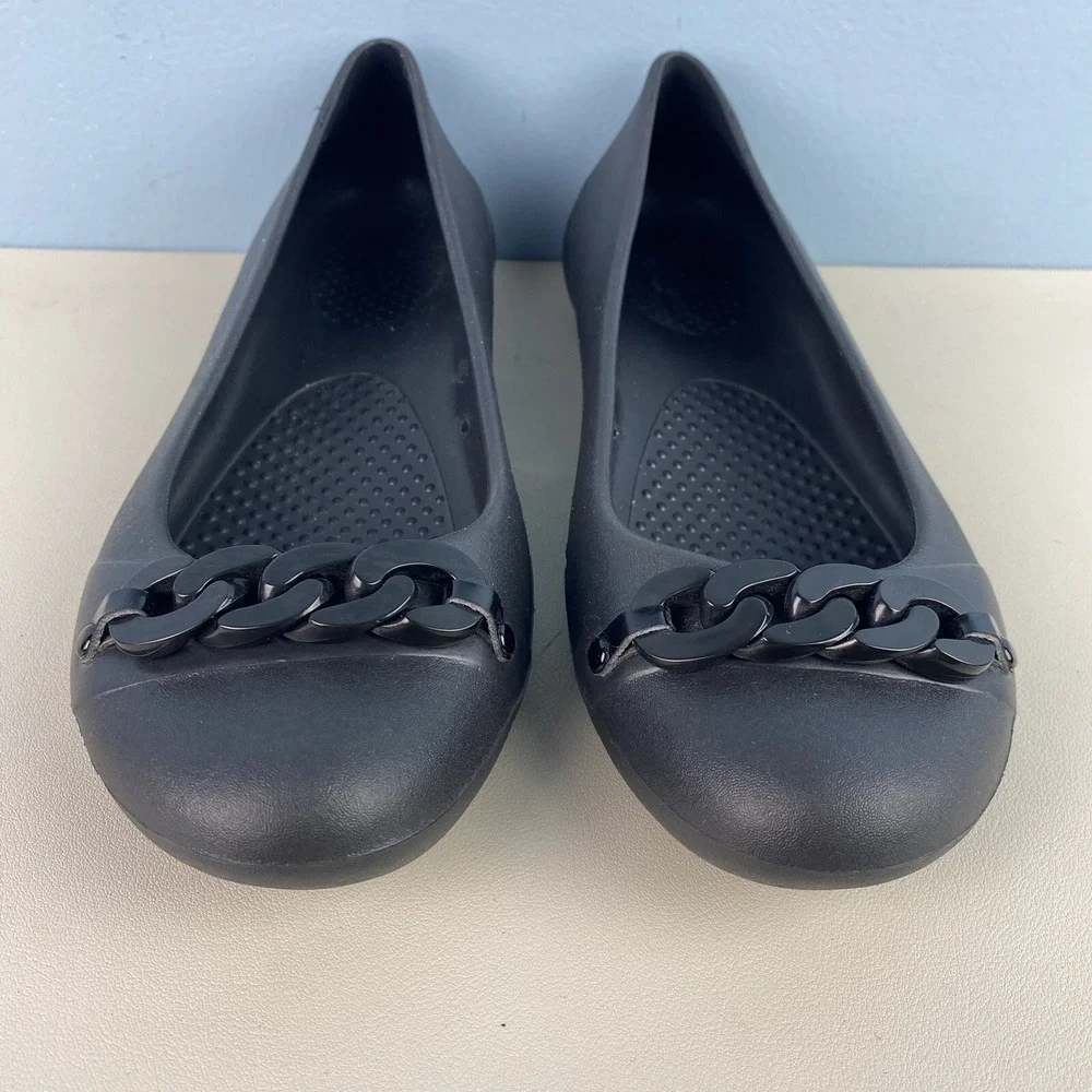Crocs Women 6‎ Black Chain Link Detail Comfort Ballet Flats
